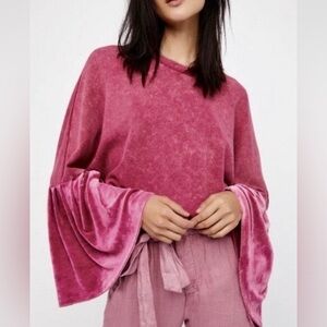 Free People Glorious Bell Sleeves Velvet Oversized Pink Sweater Boho Hippie L